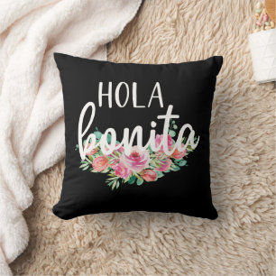 Hola Bonita Spanish Roses Typography Chic Modern Cushion