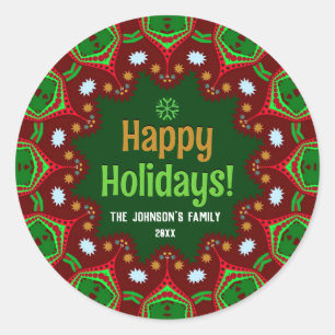 Hola Happy Holidays Geometric Mandala Classic Round Sticker