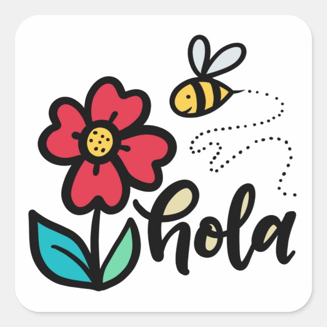 Hola (Hello) Spanish Lettering, Garden Square Sticker (Front)