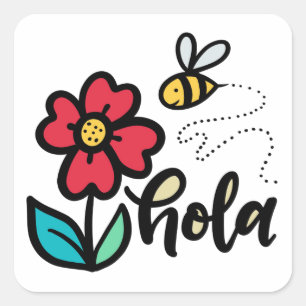 Hola (Hello) Spanish Lettering, Garden Square Sticker