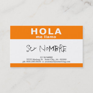 hola me llamo (orange) business card