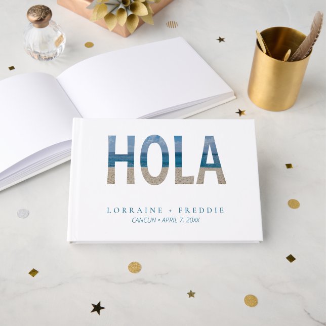 Hola Mexican Beach Tropical Destination Wedding Guest Book (Front Open)