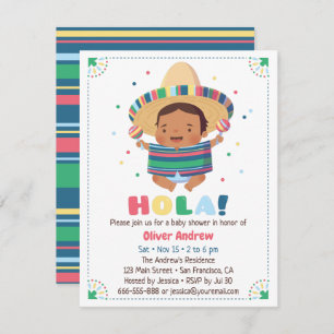 Hola Mexican Boy Fiesta Baby Shower Invitation