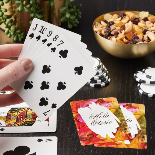 Hola Otoño Autumn Leaves Fall Seasonal Trendy Chic Playing Cards (In Situ)