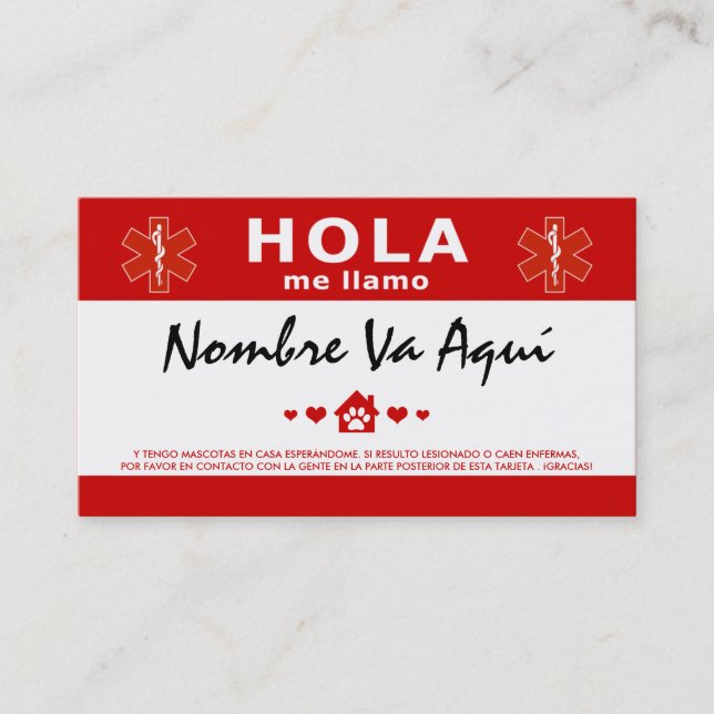 HOLA TENGO MASCOTAS EN CASA BUSINESS CARD (Front)