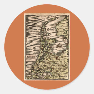 "Holand" - 1598 Hand Coloured Woodblock Holland Ma Classic Round Sticker