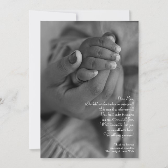 Hold My Hand Mum Sympathy Thank You Card (Front)
