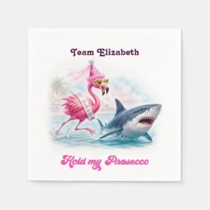Hold My Prosecco Funny Shark Flamingo Bachelorette Napkin