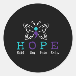 Hold On Hope Semicolon Gift Prevention Awareness Classic Round Sticker