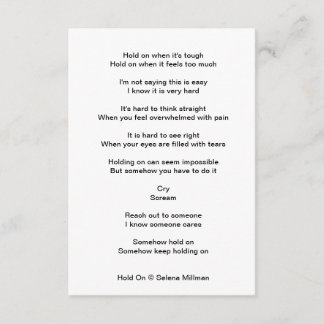 "Hold On" Poem Enclosure Card