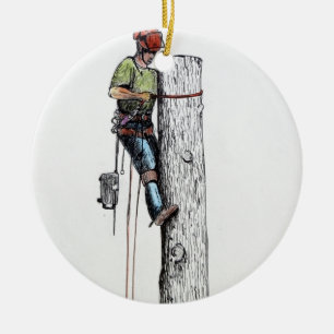Hold on tight tree surgeon ceramic tree decoration