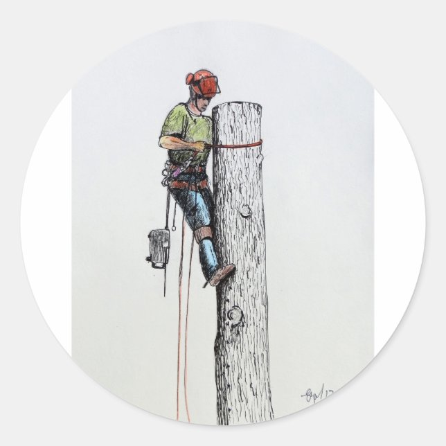 Hold on tight tree surgeon classic round sticker (Front)