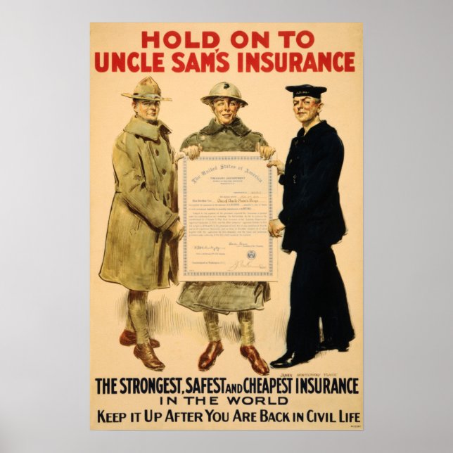 Hold On To Uncle Sam's Insurance! US Government Poster (Front)
