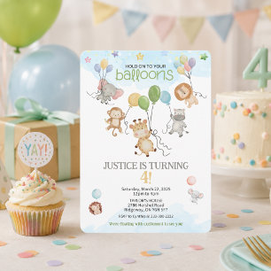 Hold On To Your Balloons Kids Birthday Invitation