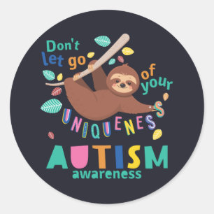 Hold On To Your Uniqueness Sloth Autism Awareness Classic Round Sticker