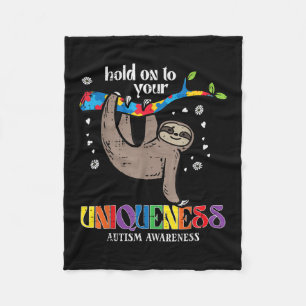 Hold On Uniqueness Autism Sloth Awareness Asd Men Fleece Blanket