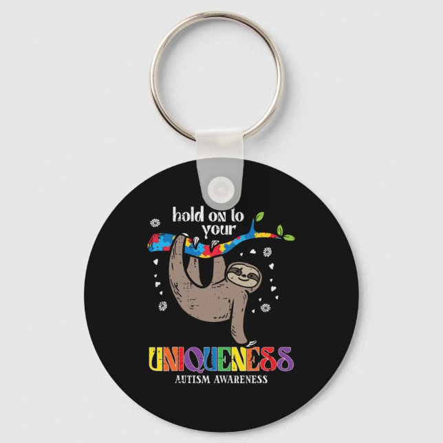 Hold On Uniqueness Autism Sloth Awareness Asd Men  Key Ring (Front)