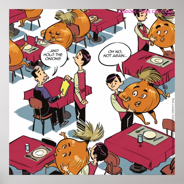Hold The Onions Funny Food Service Cartoon Poster (Front)