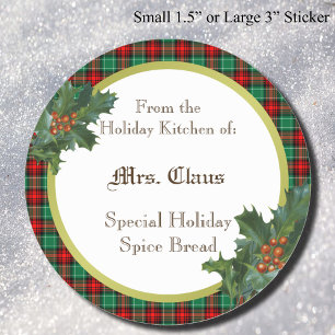 Holday Kitchen of Custom Holly Plaid Canning Classic Round Sticker