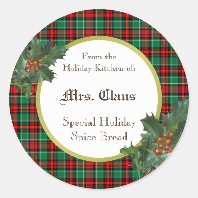 Holday Kitchen of Holly Plaid Baking Sticker (Front)