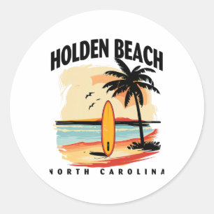 Holden Beach North Carolina Surfboard Surfing Men Classic Round Sticker