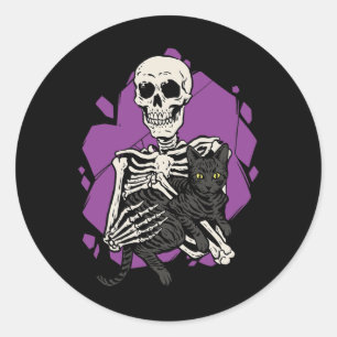 Holding A Black Cat Lazy Halloween Costume Skull  Classic Round Sticker