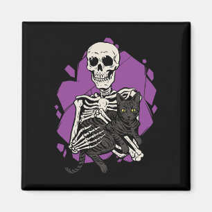 Holding A Black Cat Lazy Halloween Costume Skull Magnet