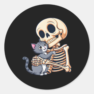 Holding A Cat Cute Halloween Costume Skull Cat Classic Round Sticker