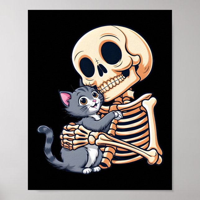 Holding A Cat Cute Halloween Costume Skull Cat  Poster (Front)