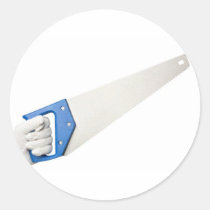 Holding a saw classic round sticker
