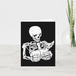 Holding Cat Funny Halloween Skull Sphynx Cat Card