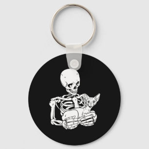 Holding Cat Funny Halloween Skull Sphynx Cat Key Ring