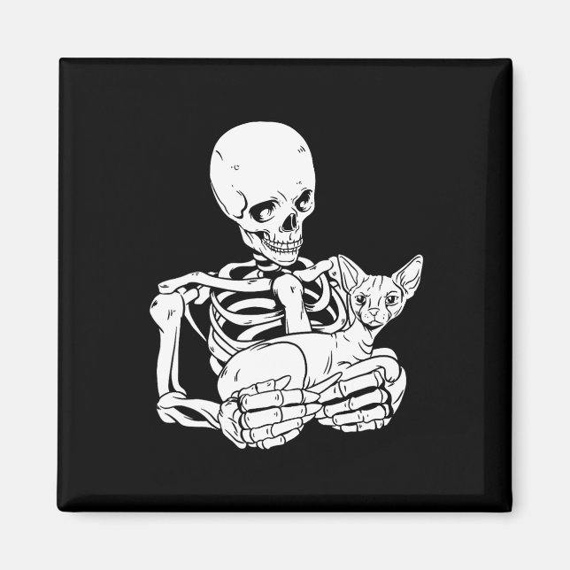 Holding Cat Funny Halloween Skull Sphynx Cat  Magnet (Front)