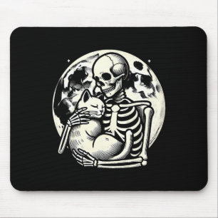 Holding Cat Spooky Skull Halloween Gothic Kitty Mouse Mat