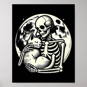 Holding Cat Spooky Skull Halloween Gothic Kitty  Poster