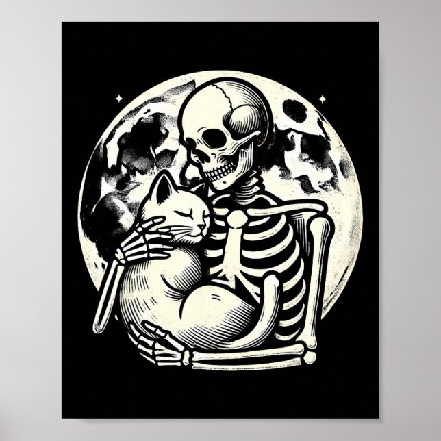 Holding Cat Spooky Skull Halloween Gothic Kitty  Poster (Front)