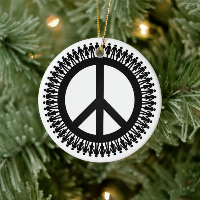 Holding hand around the world peace sign ceramic tree decoration (Tree)