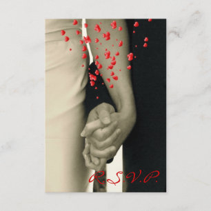 holding hands Balack white wedding RSVP response