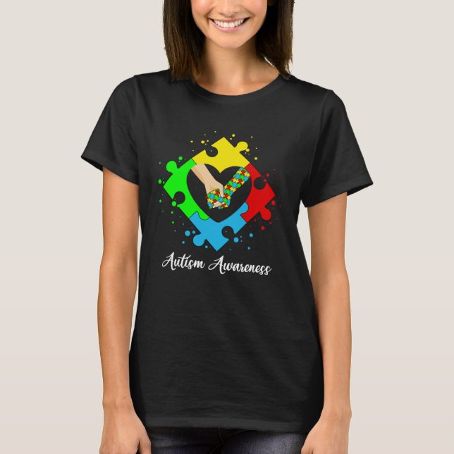 Holding Hands In Heart Puzzle Autism Awareness Sup T-Shirt (Front)