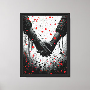 Holding Hands in Red and Black Splatter Style Canvas Print