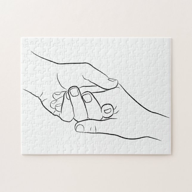 Holding Hands Minimal Line Art Cute Simple Modern Jigsaw Puzzle (Horizontal)