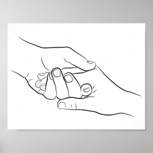 Holding Hands Minimal Line Art Cute Simple Modern Poster
