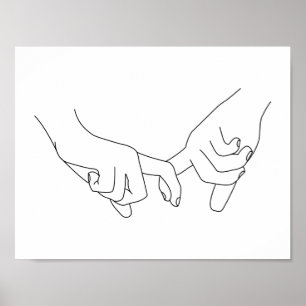Holding Hands Minimal Line Art Cute Simple Trendy Poster