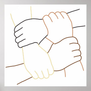Holding Hands Multi Race One Love Inclusive Modern Poster