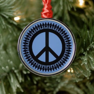 Holding hands peace sign metal tree decoration