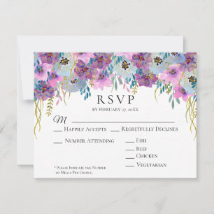 *~* Holding Hands Pink Flowers White Wedding RSVP Card