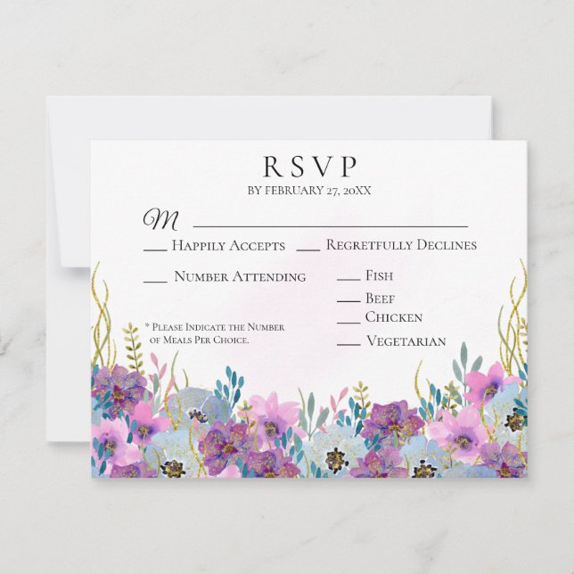 *~* Holding Hands Pink Flowers White Wedding RSVP Card (Front)