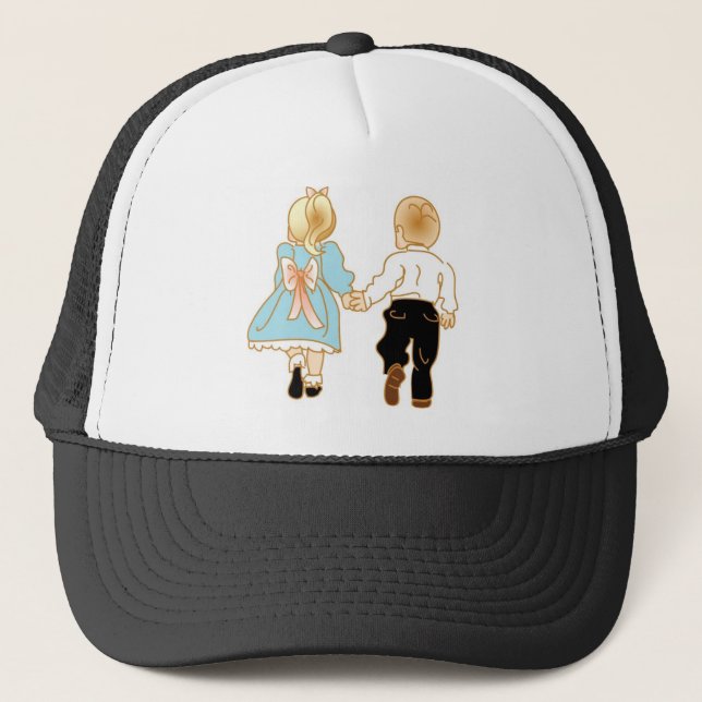 Holding Hands Running Away Trucker Hat (Front)