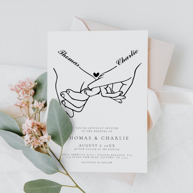 Holding Hands Simple Minimal Wedding Invitation (Creator Uploaded)