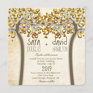 Holding Hands Trees Love Rustic Fall Wedding Invitation